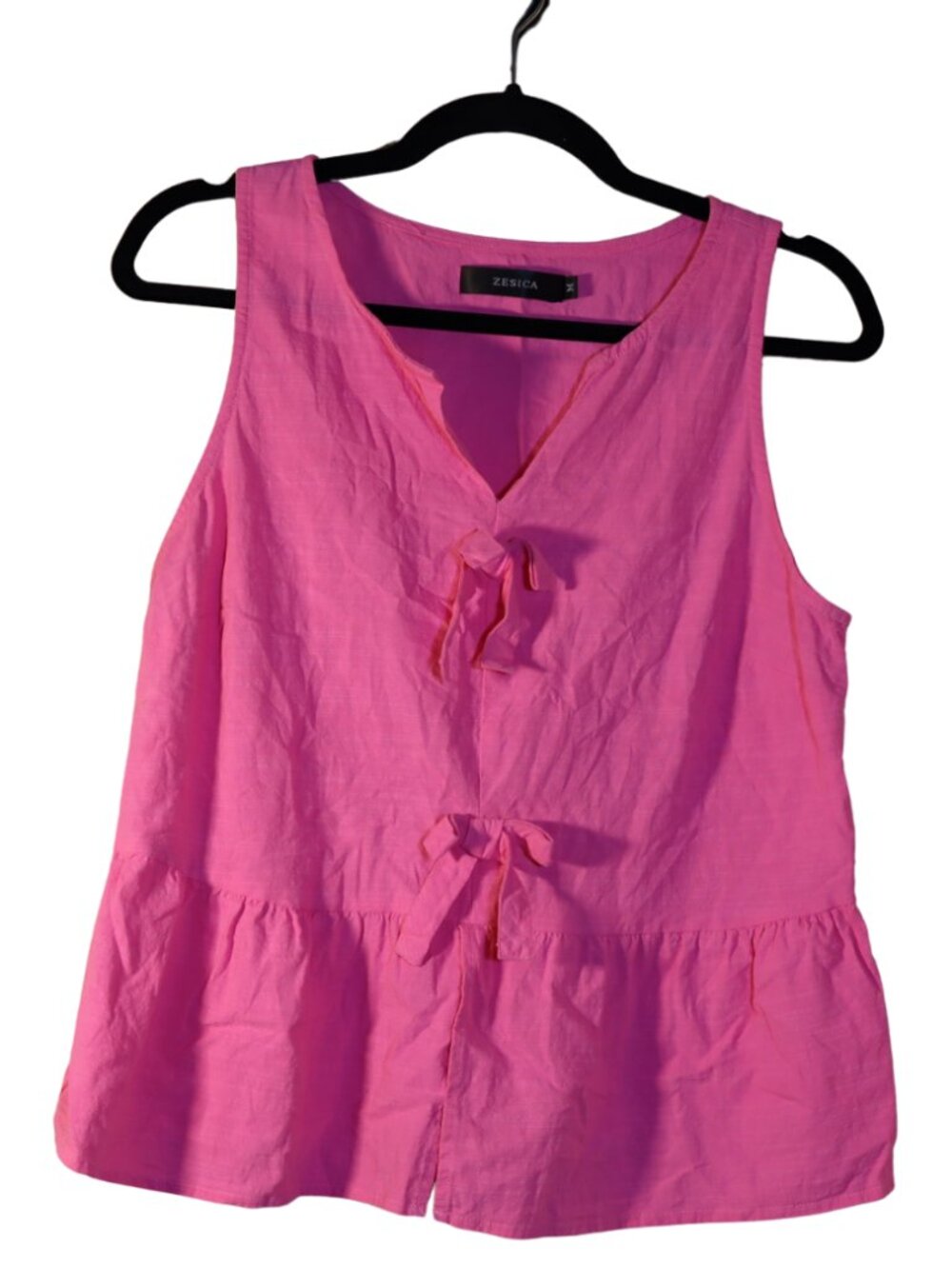 ZESICA Pink Sleeveless Tie Front Peplum Tank Top Size Medium